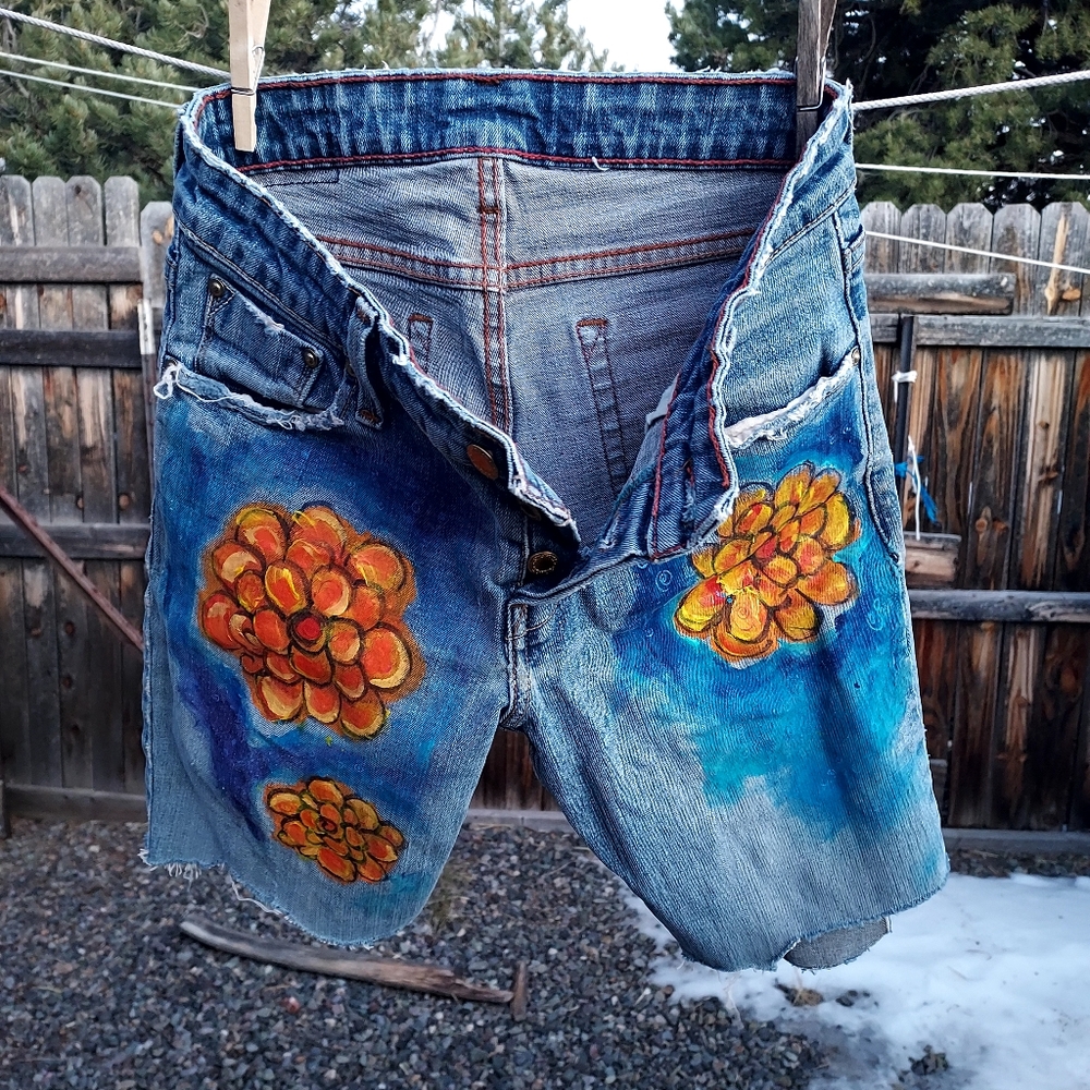 Hand painted vintage Levi Strauss Jean shorts